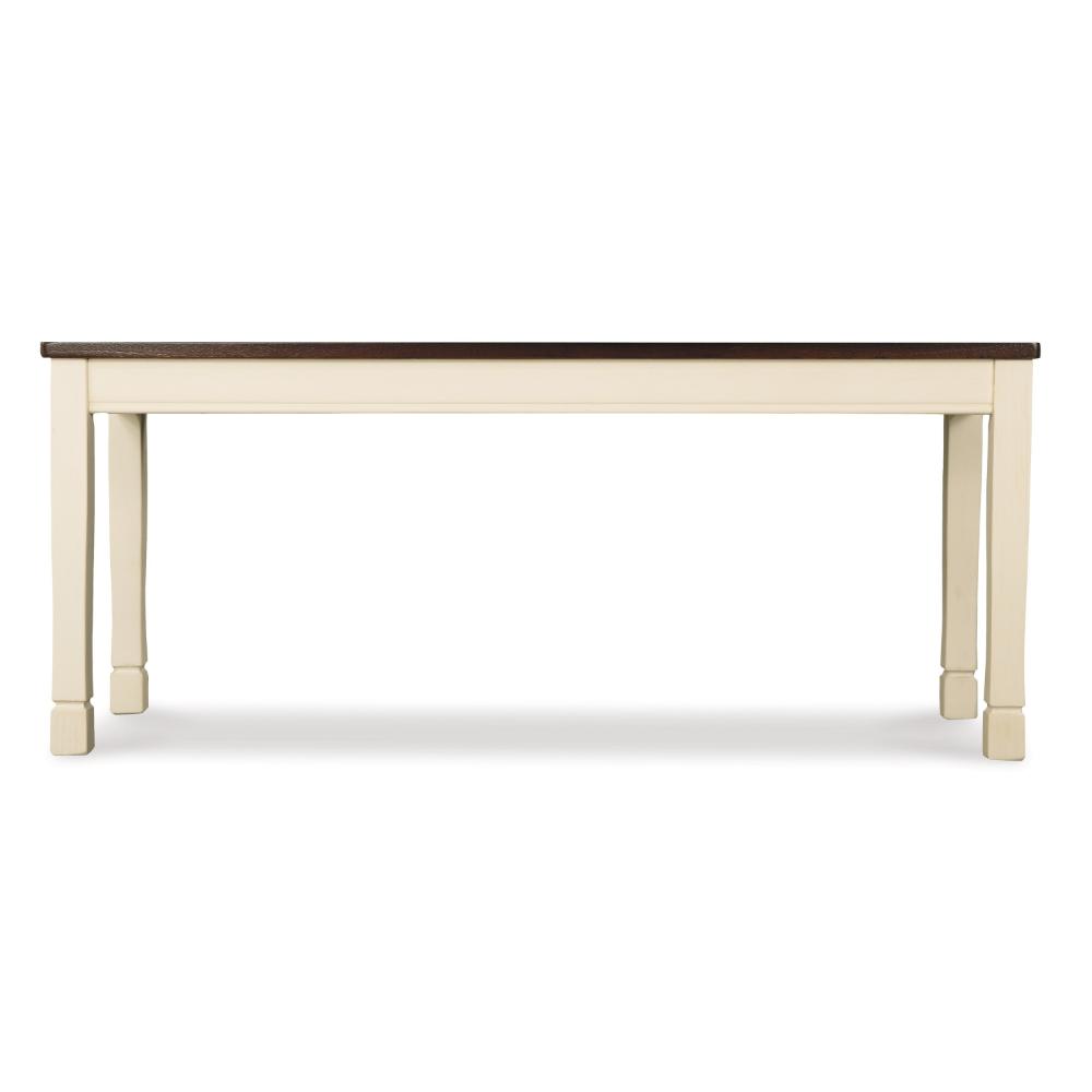 Borg Dining Bench, 42 Inch, Brown Wood Seat, White Straight Legs -BM328200