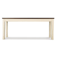 Borg Dining Bench, 42 Inch, Brown Wood Seat, White Straight Legs -BM328200