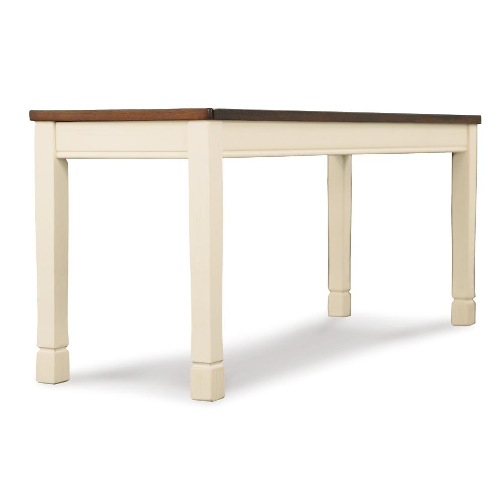 Borg Dining Bench, 42 Inch, Brown Wood Seat, White Straight Legs -BM328200