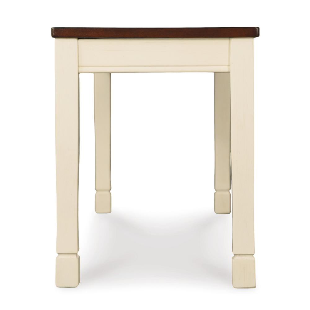Borg Dining Bench, 42 Inch, Brown Wood Seat, White Straight Legs -BM328200