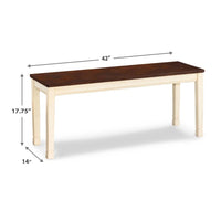 Borg Dining Bench, 42 Inch, Brown Wood Seat, White Straight Legs -BM328200