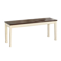 Borg Dining Bench, 42 Inch, Brown Wood Seat, White Straight Legs