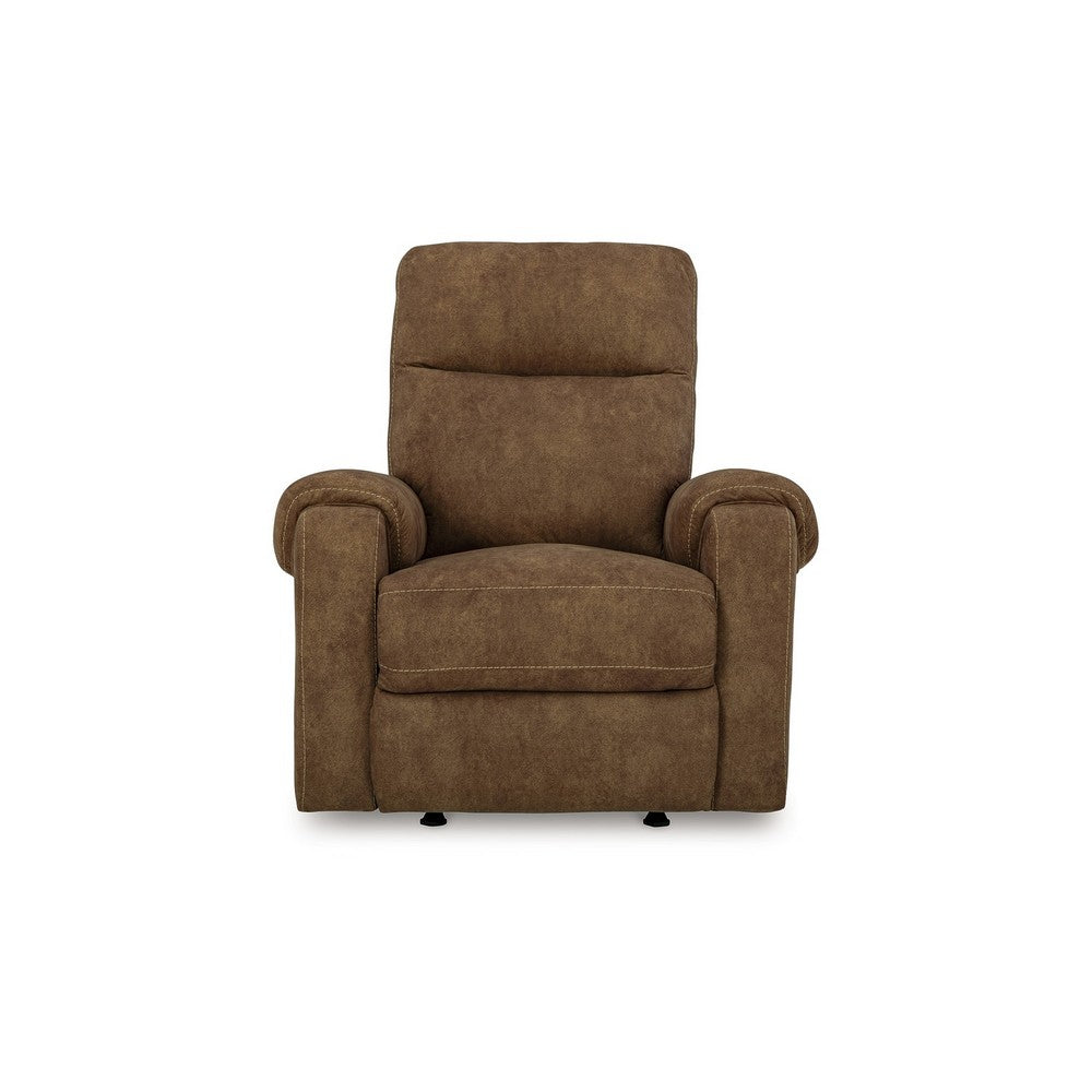 Woli Manual Rocker Recliner Chair, 39 Inch Classic Brown Faux Leather -BM328219