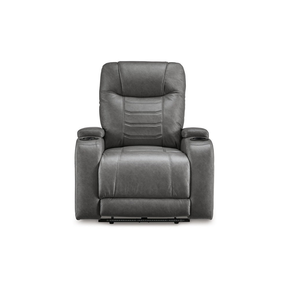 Scon Power Recliner Chair, 37 Inch, LED Light, Gray Faux Leather -BM328222