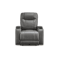 Scon Power Recliner Chair, 37 Inch, LED Light, Gray Faux Leather -BM328222