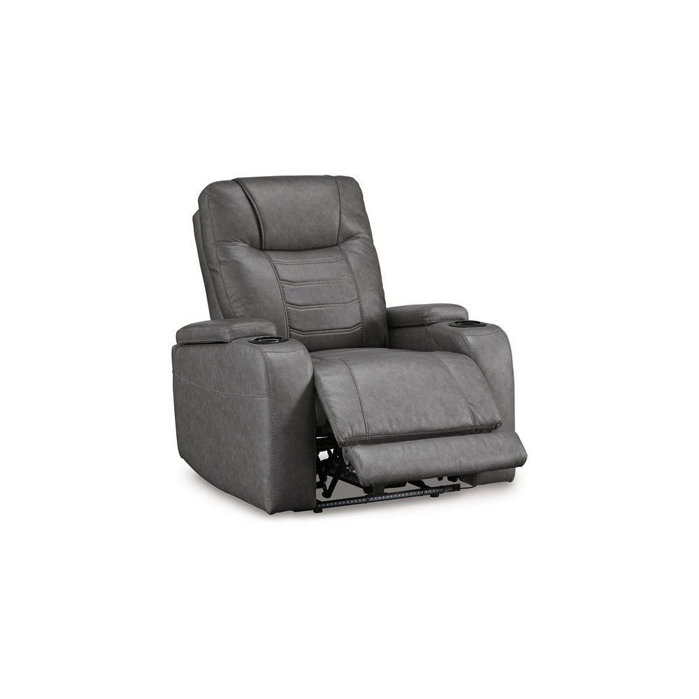 Scon Power Recliner Chair, 37 Inch, LED Light, Gray Faux Leather -BM328222