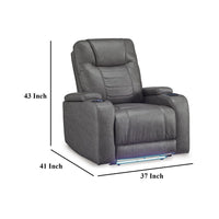Scon Power Recliner Chair, 37 Inch, LED Light, Gray Faux Leather -BM328222
