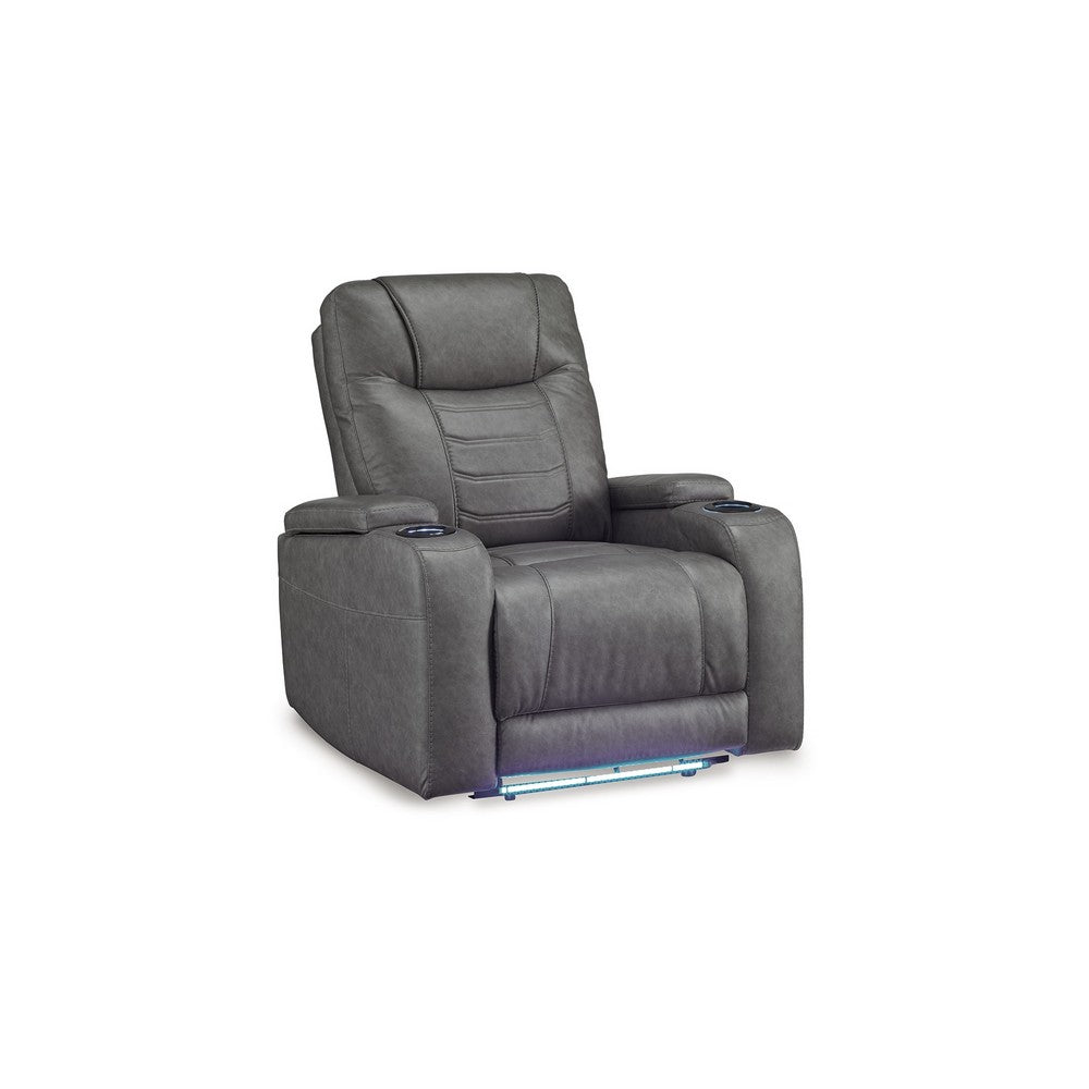 Scon Power Recliner Chair, 37 Inch, LED Light, Gray Faux Leather -BM328222