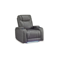 Scon Power Recliner Chair, 37 Inch, LED Light, Gray Faux Leather -BM328222