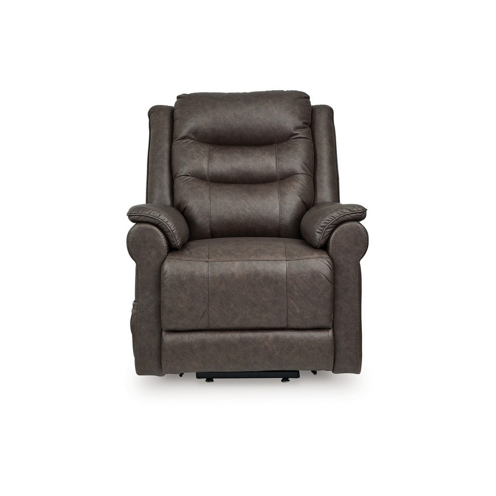Otim Power Lift Recliner Chair, 35in Heat Massage, Brown Faux Leather -BM328229