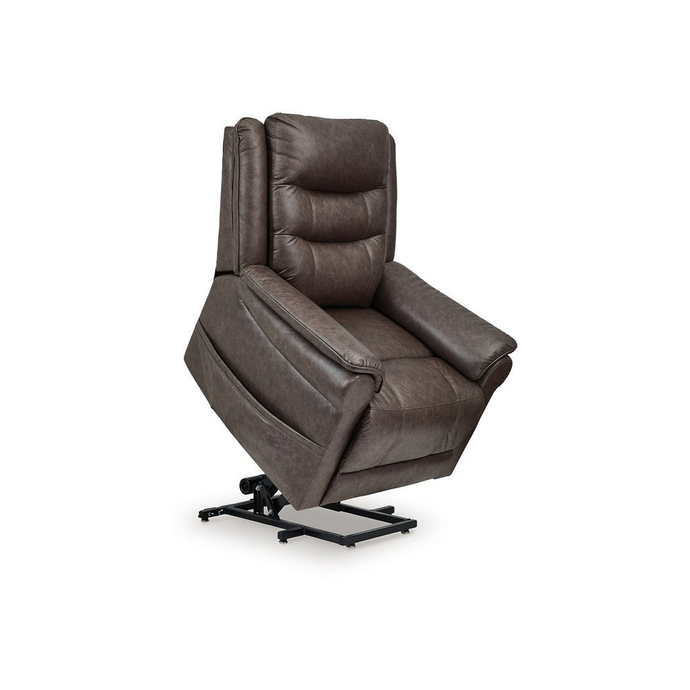 Otim Power Lift Recliner Chair, 35in Heat Massage, Brown Faux Leather -BM328229