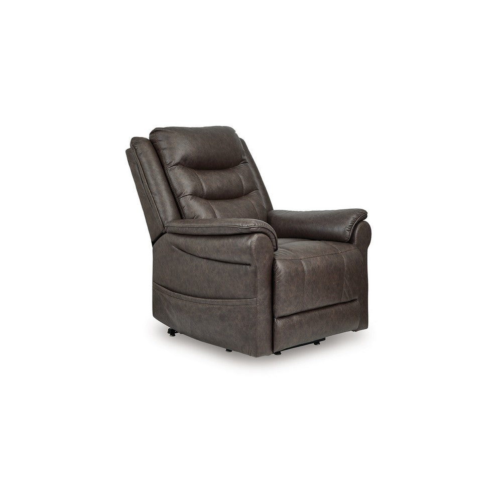 Otim Power Lift Recliner Chair, 35in Heat Massage, Brown Faux Leather -BM328229