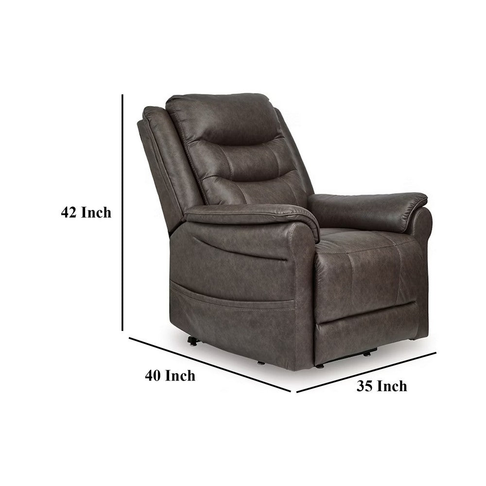 Otim Power Lift Recliner Chair, 35in Heat Massage, Brown Faux Leather -BM328229