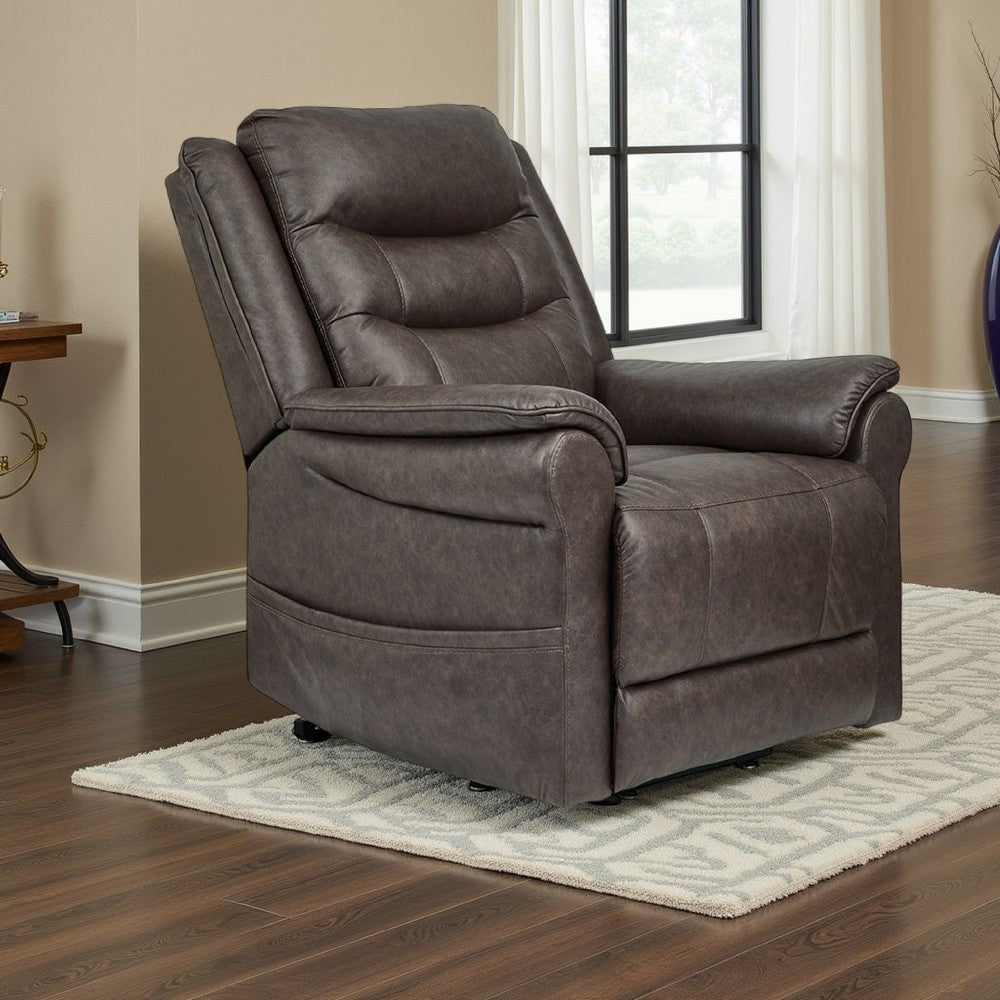 Otim Power Lift Recliner Chair, 35in Heat Massage, Brown Faux Leather -BM328229