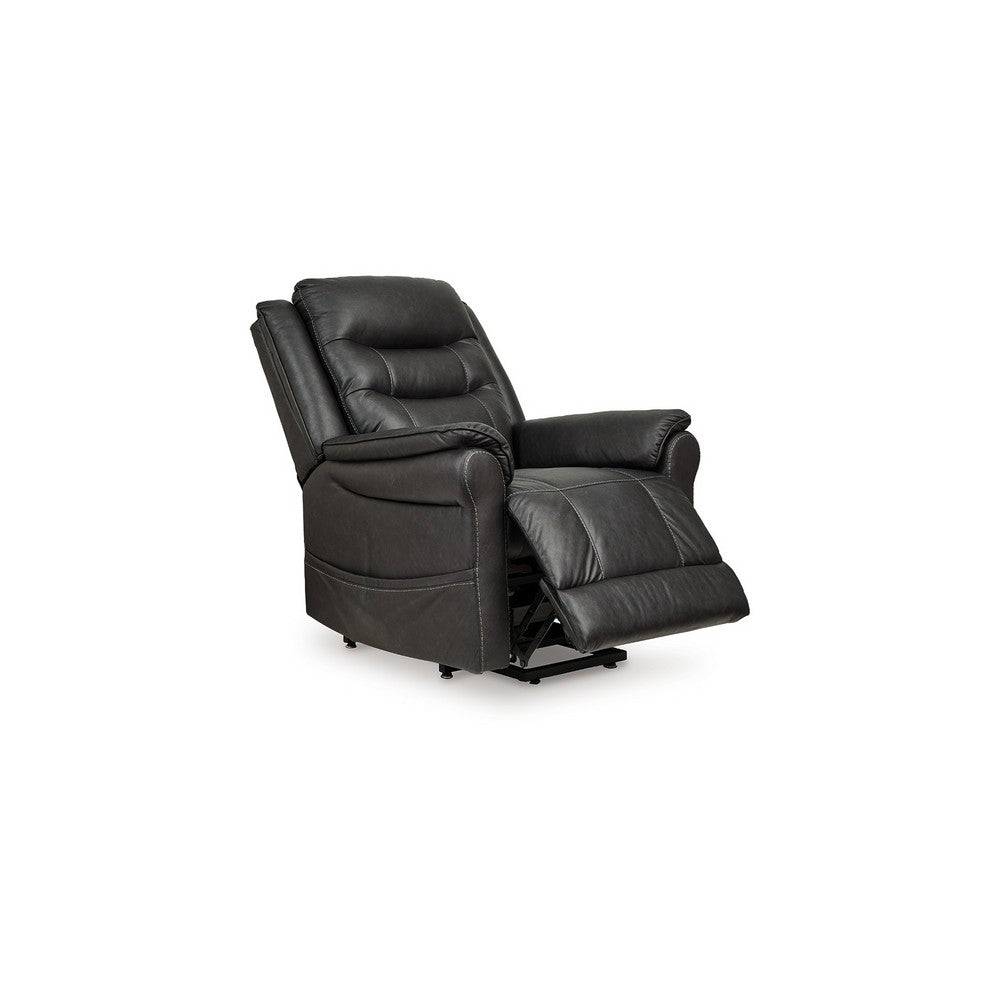 Otim Power Lift Recliner Chair, 35in, Heat Massage, Black Faux Leather -BM328230