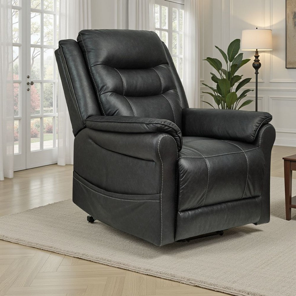 Otim Power Lift Recliner Chair, 35in, Heat Massage, Black Faux Leather -BM328230