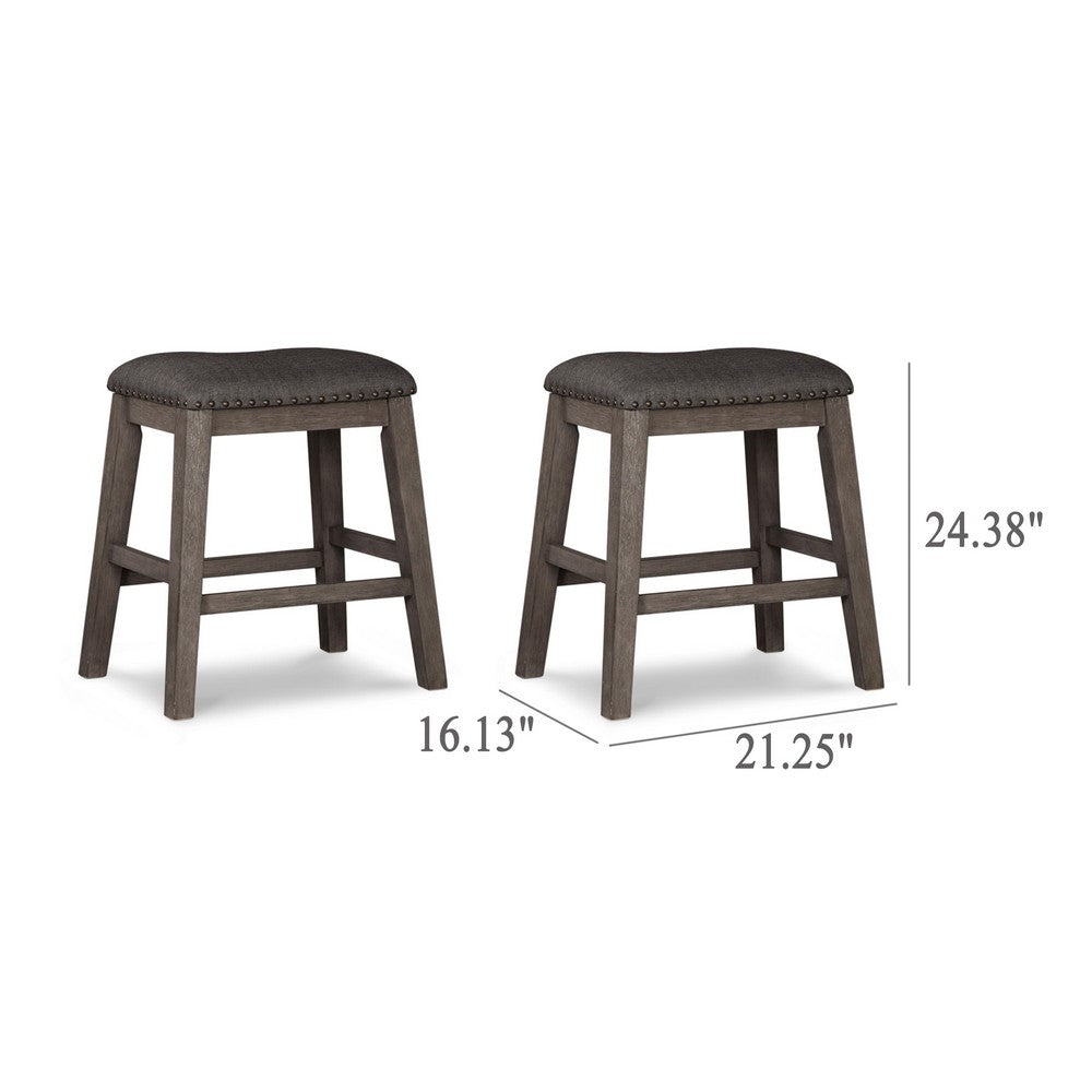Caity Counter Height Stool Set of 2, Gray Wood Frame, Cushioned Seat -BM328241