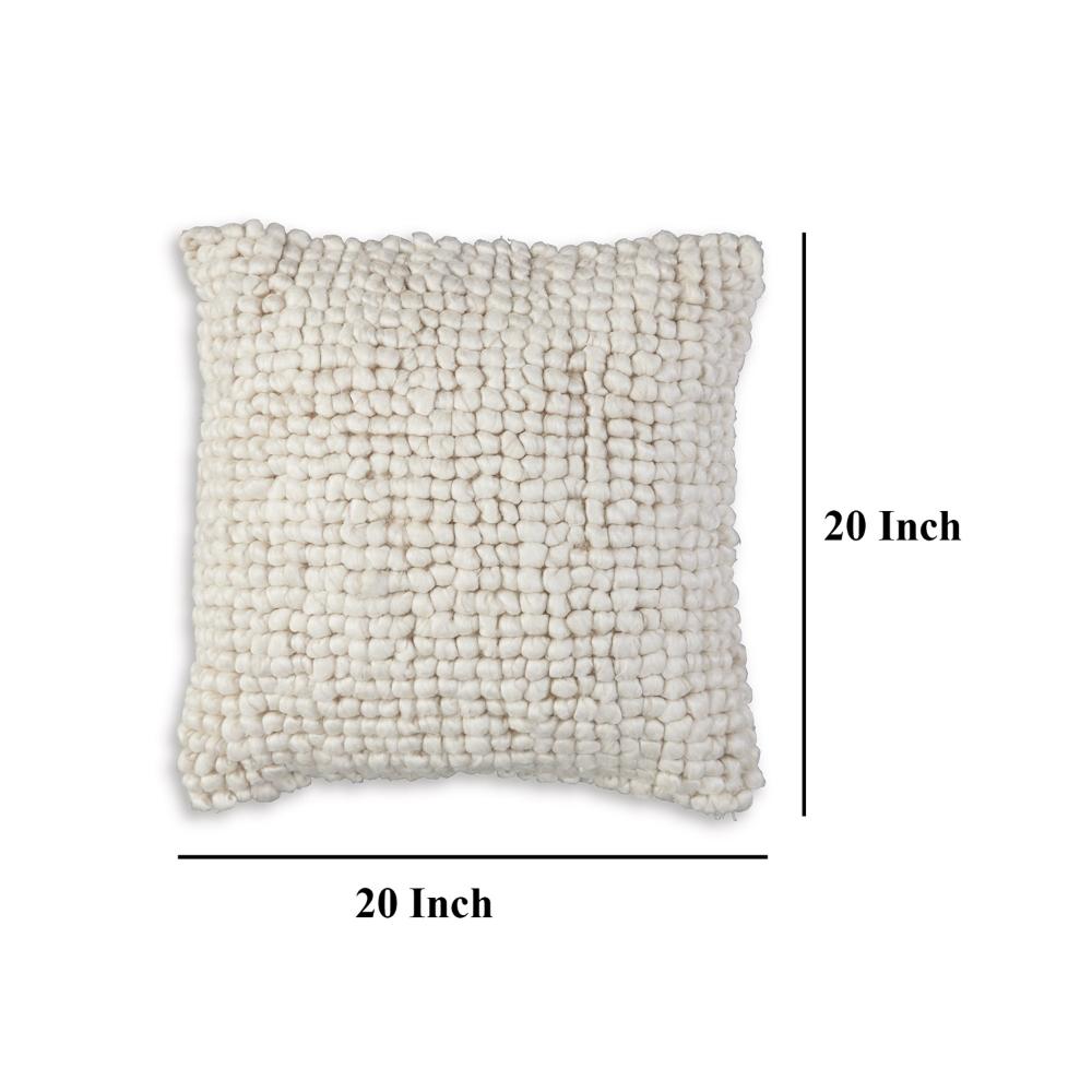 Avy Square Accent Throw Pillow, 20 Inch Plush Looped Ivory White Wool -BM328270