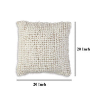 Avy Square Accent Throw Pillow, 20 Inch Plush Looped Ivory White Wool -BM328270