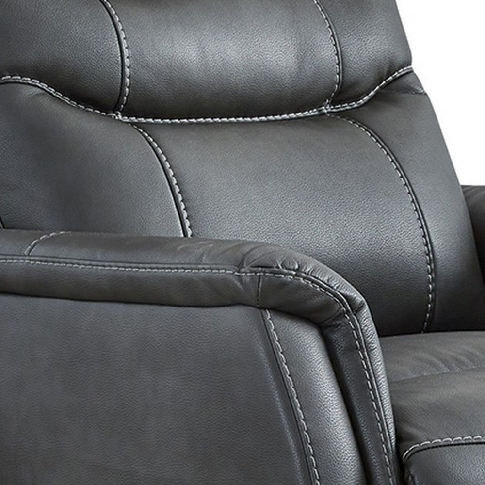 Barrett Power Lift Recliner Chair, Dark Gray Faux Leather, Pillow Back -BM328343