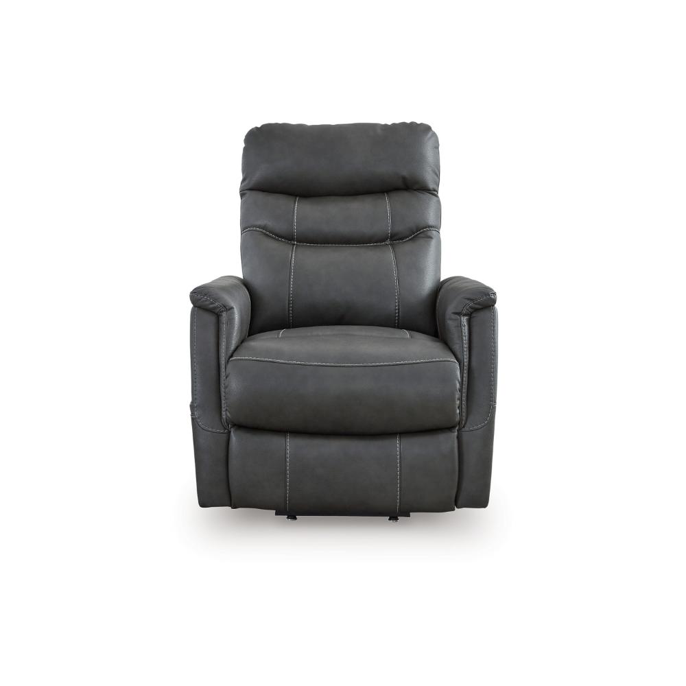 Barrett Power Lift Recliner Chair, Dark Gray Faux Leather, Pillow Back -BM328343