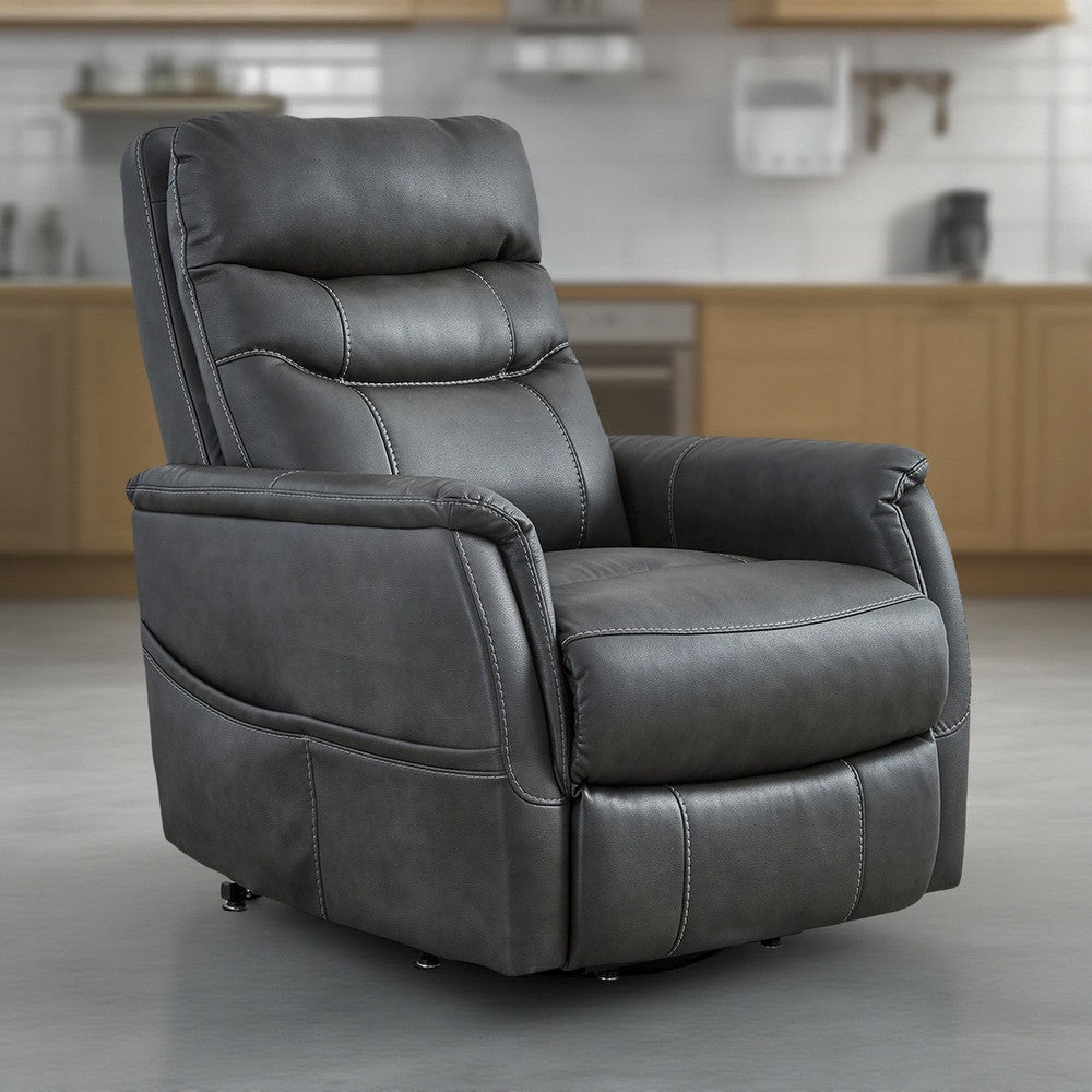 Barrett Power Lift Recliner Chair, Dark Gray Faux Leather, Pillow Back -BM328343