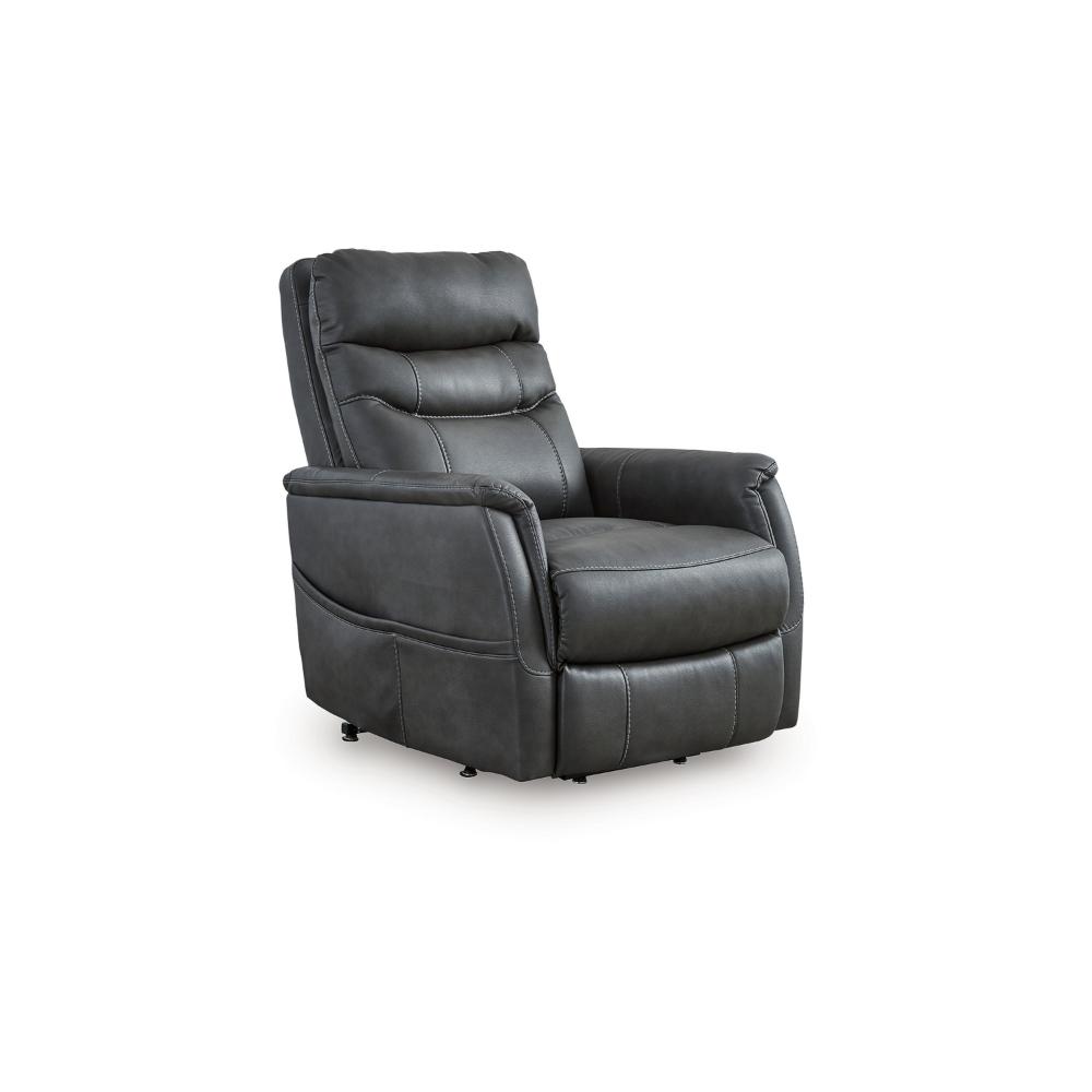 Barrett Power Lift Recliner Chair, Dark Gray Faux Leather, Pillow Back