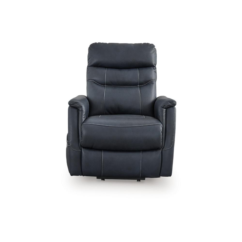 Barrett Power Lift Recliner Chair, Navy Blue Faux Leather, Pillow Back -BM328344