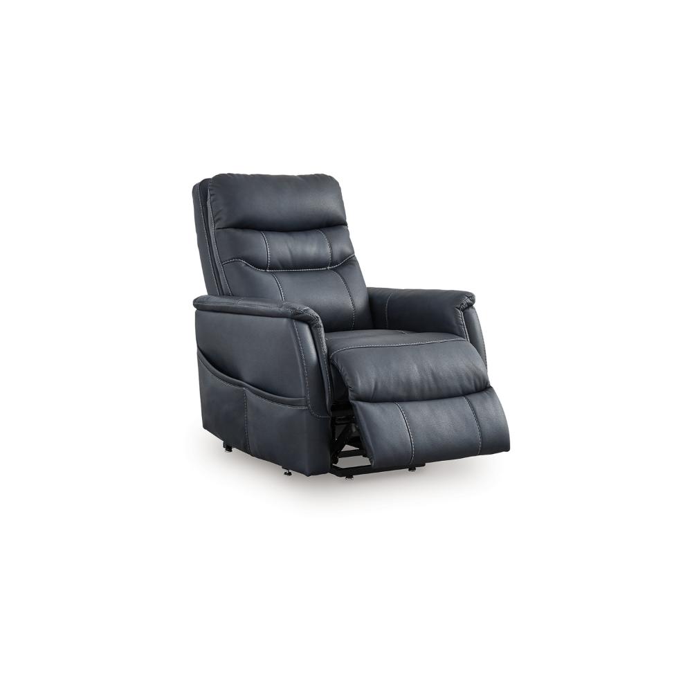 Barrett Power Lift Recliner Chair, Navy Blue Faux Leather, Pillow Back -BM328344