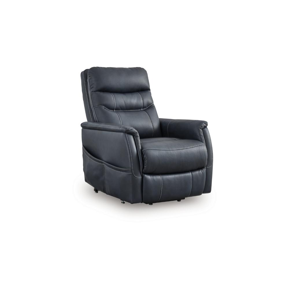 Barrett Power Lift Recliner Chair, Navy Blue Faux Leather, Pillow Back