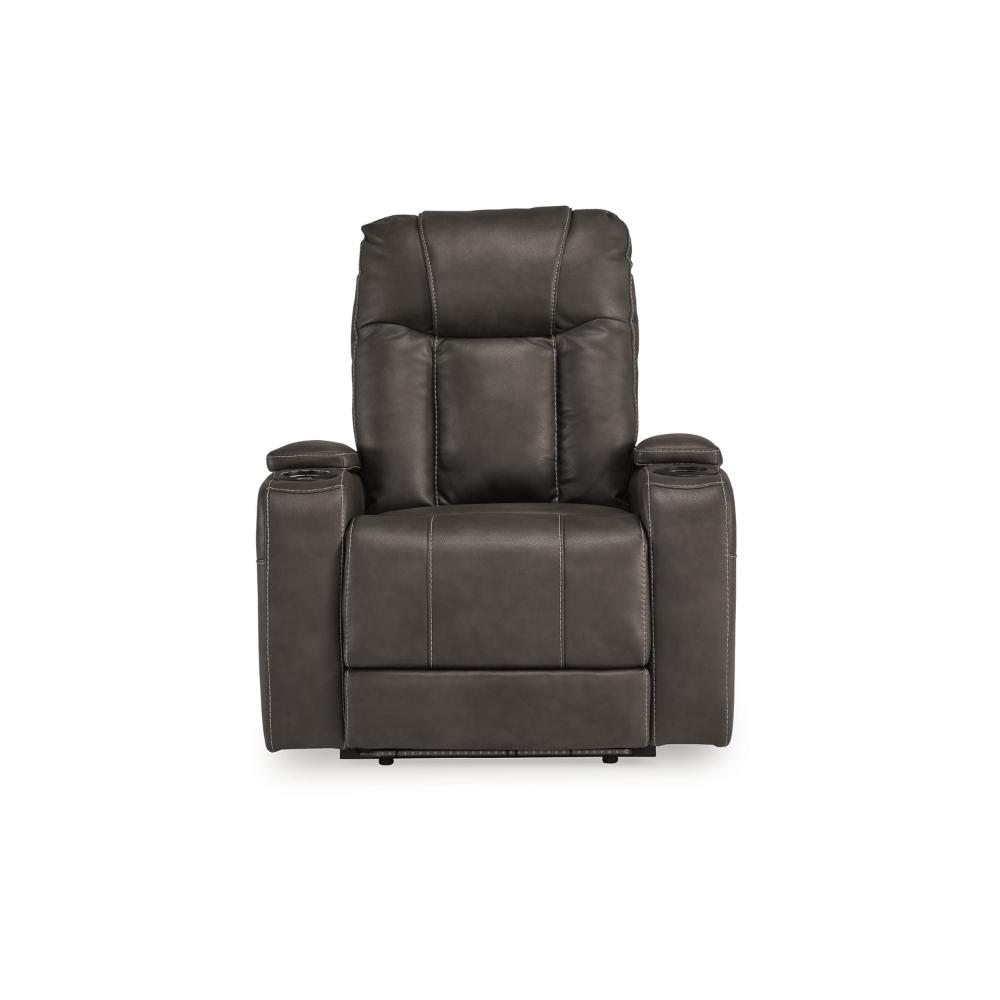 Callum Power Recliner Chair, Adjustable Headrest, Gray Faux Leather -BM328345