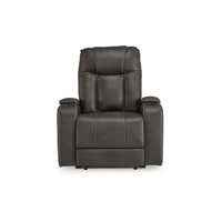 Callum Power Recliner Chair, Adjustable Headrest, Gray Faux Leather -BM328345