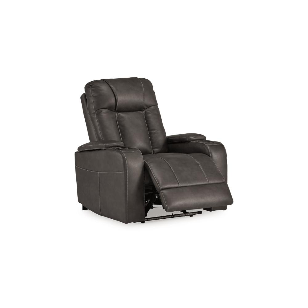Callum Power Recliner Chair, Adjustable Headrest, Gray Faux Leather -BM328345