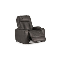 Callum Power Recliner Chair, Adjustable Headrest, Gray Faux Leather -BM328345
