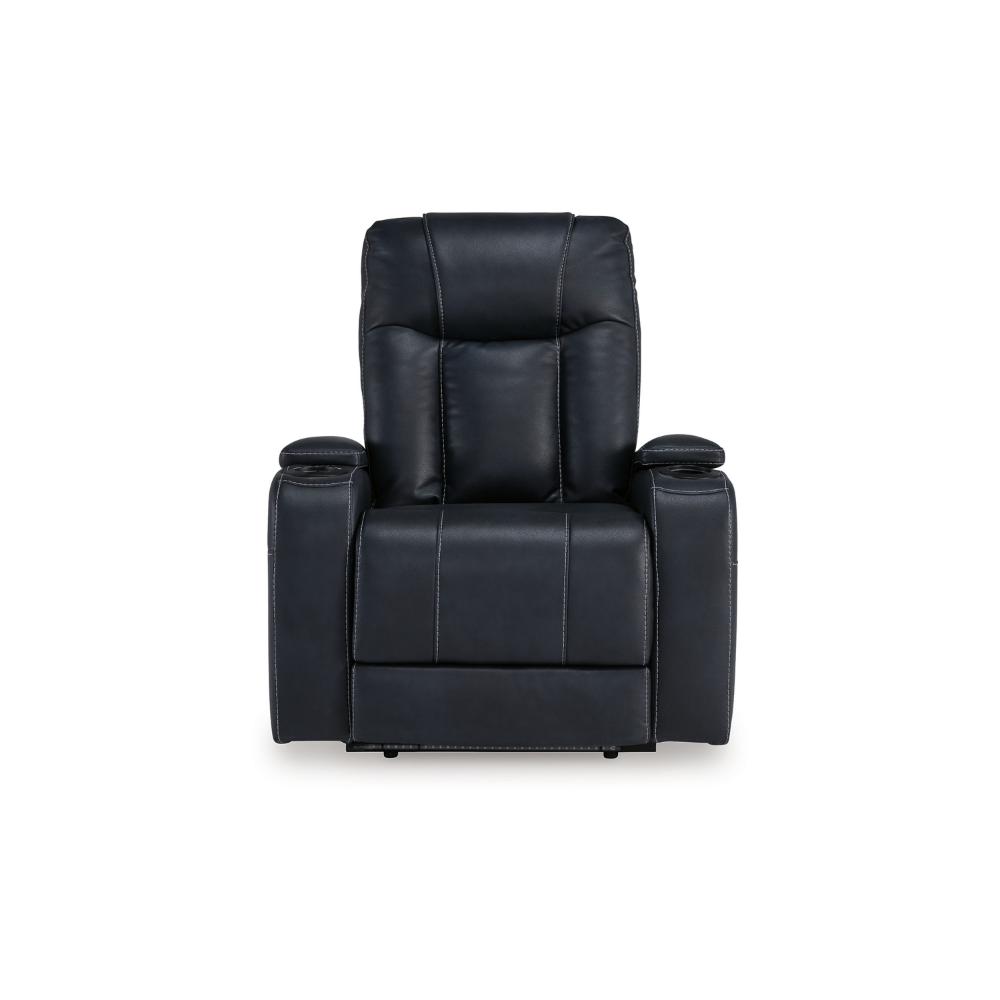 Callum Power Recliner Chair, Adjustable Headrest, Black Faux Leather -BM328346