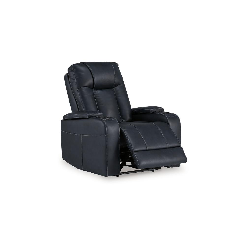 Callum Power Recliner Chair, Adjustable Headrest, Black Faux Leather -BM328346