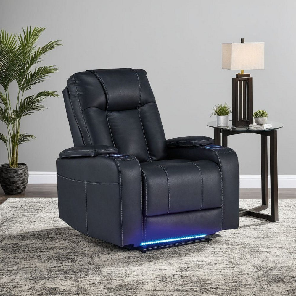 Callum Power Recliner Chair, Adjustable Headrest, Black Faux Leather -BM328346