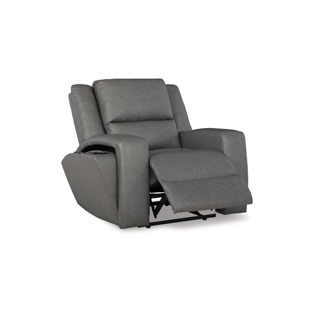 Vance Manual Recliner Chair, Gray Faux Leather, Pillow Top Headrest -BM328347