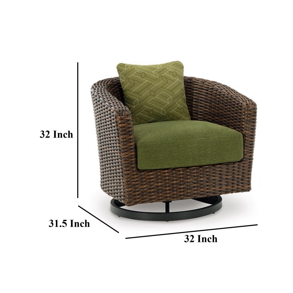 Izon Outdoor Swivel Lounge Chair, Green Polyester, Brown Black Woven -BM328984