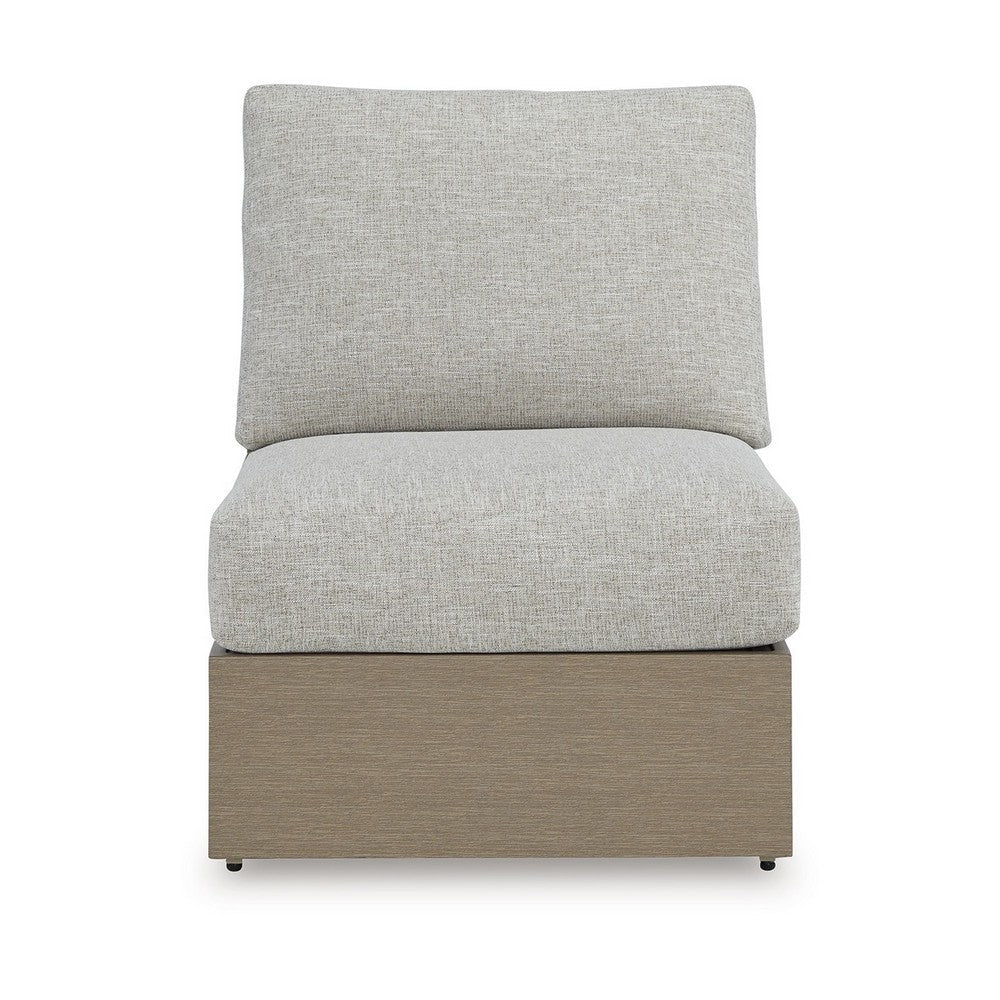 Isle Outdoor Armless Chair, Gray Cushion, Woodlike Brown Metal Frame -BM329004