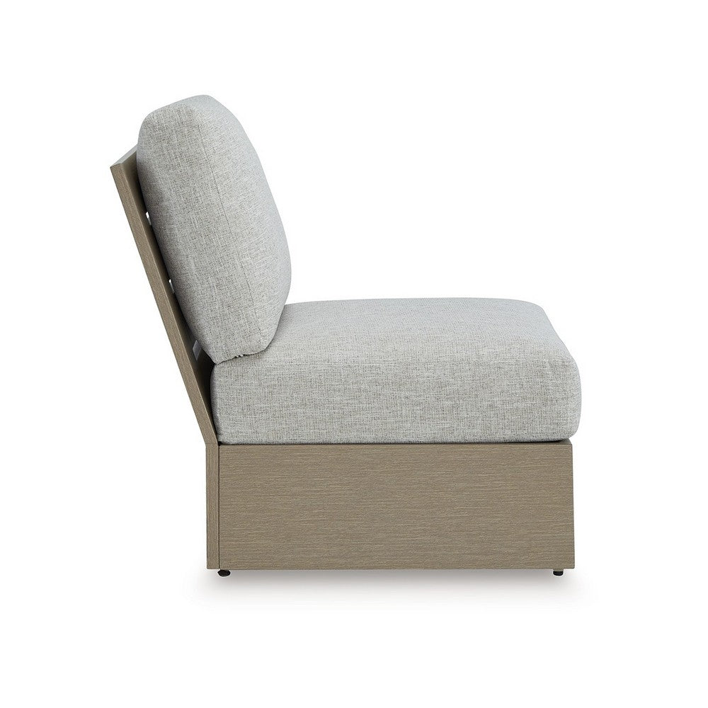 Isle Outdoor Armless Chair, Gray Cushion, Woodlike Brown Metal Frame -BM329004