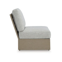 Isle Outdoor Armless Chair, Gray Cushion, Woodlike Brown Metal Frame -BM329004