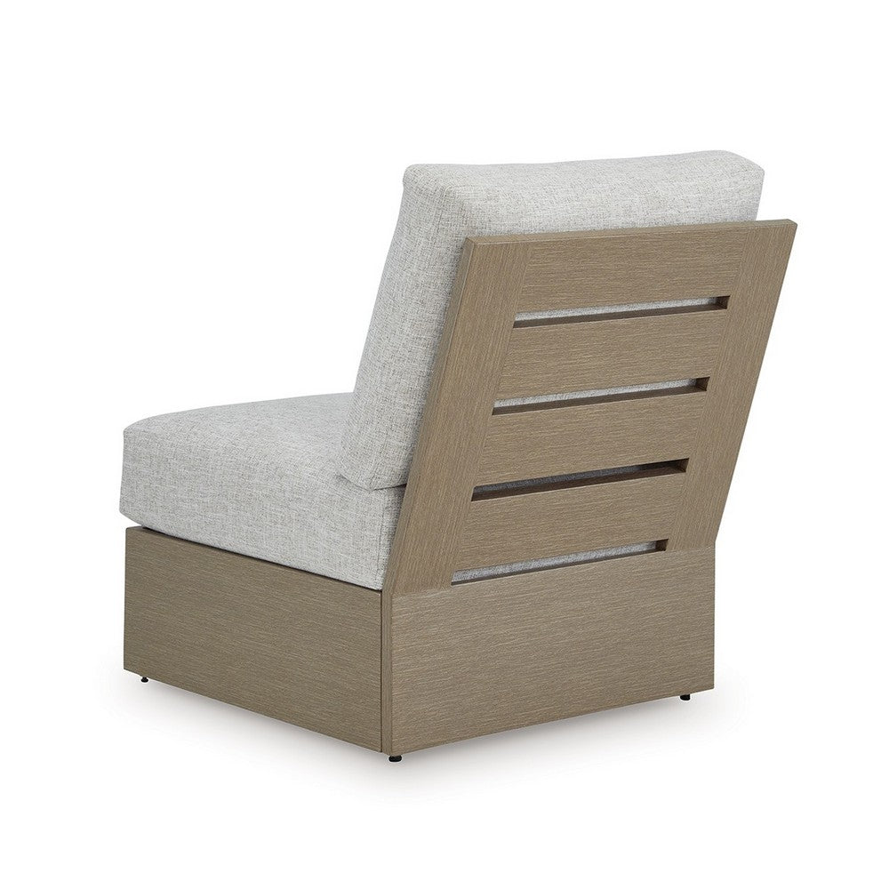 Isle Outdoor Armless Chair, Gray Cushion, Woodlike Brown Metal Frame -BM329004