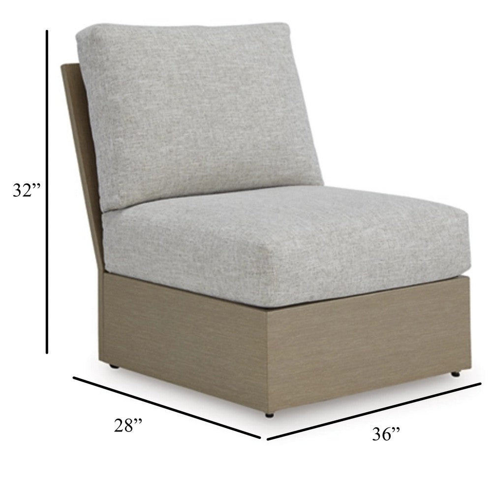 Isle Outdoor Armless Chair, Gray Cushion, Woodlike Brown Metal Frame -BM329004