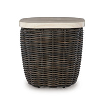 Kimo Outdoor Square End Table, Dark Brown Wicker Details, 23 Inch -BM329006