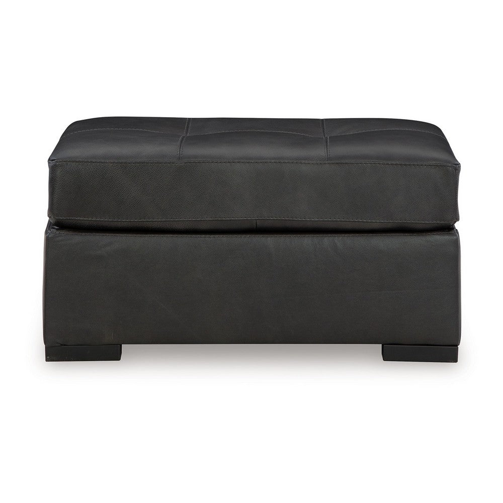 Keaton Oversized Accent Ottoman, Black Faux Leather, 40 Inch -BM329057