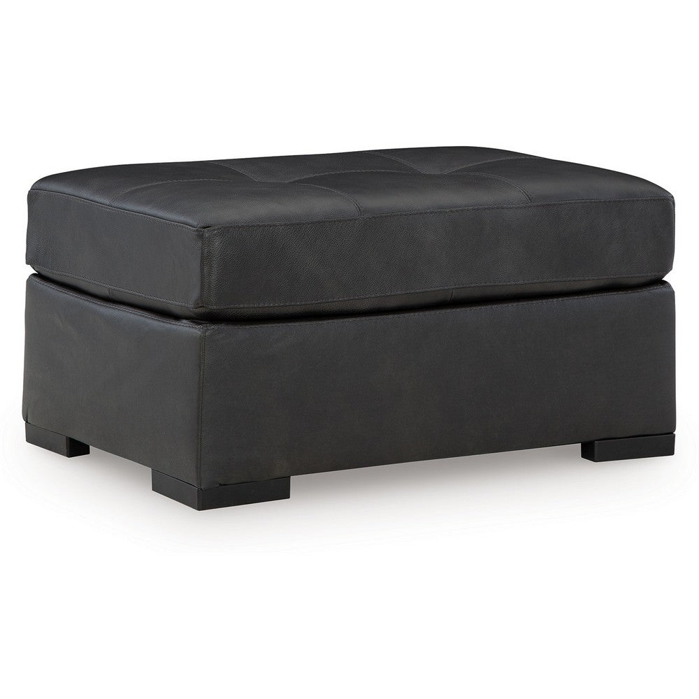 Keaton Oversized Accent Ottoman, Black Faux Leather, 40 Inch -BM329057