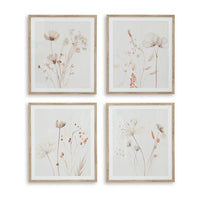 Corwin Wall Art Set of 4, Simple Flowers, Light Brown Wood Frame 23x27 -BM329058