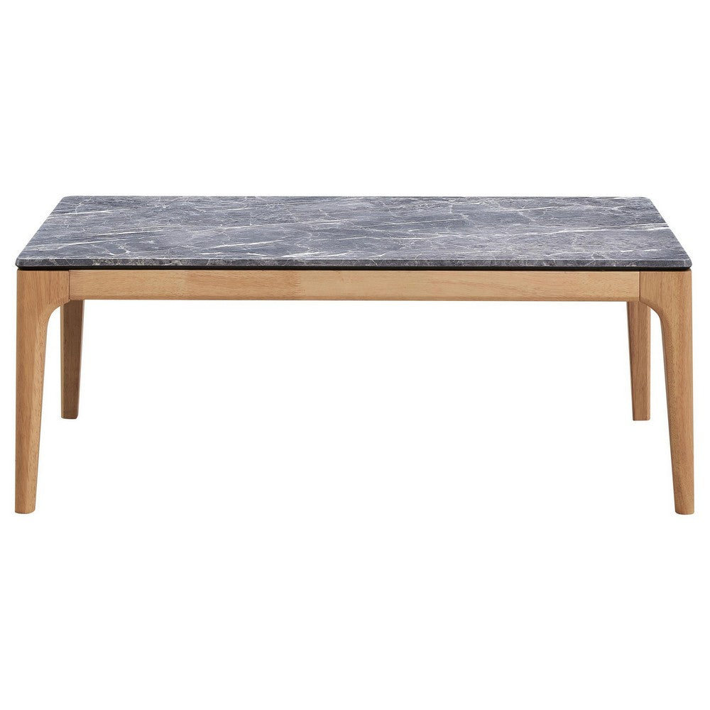 Aris Coffee Table, 47 Inch Gray Faux Marble, Rectangular Brown Wood -BM329073