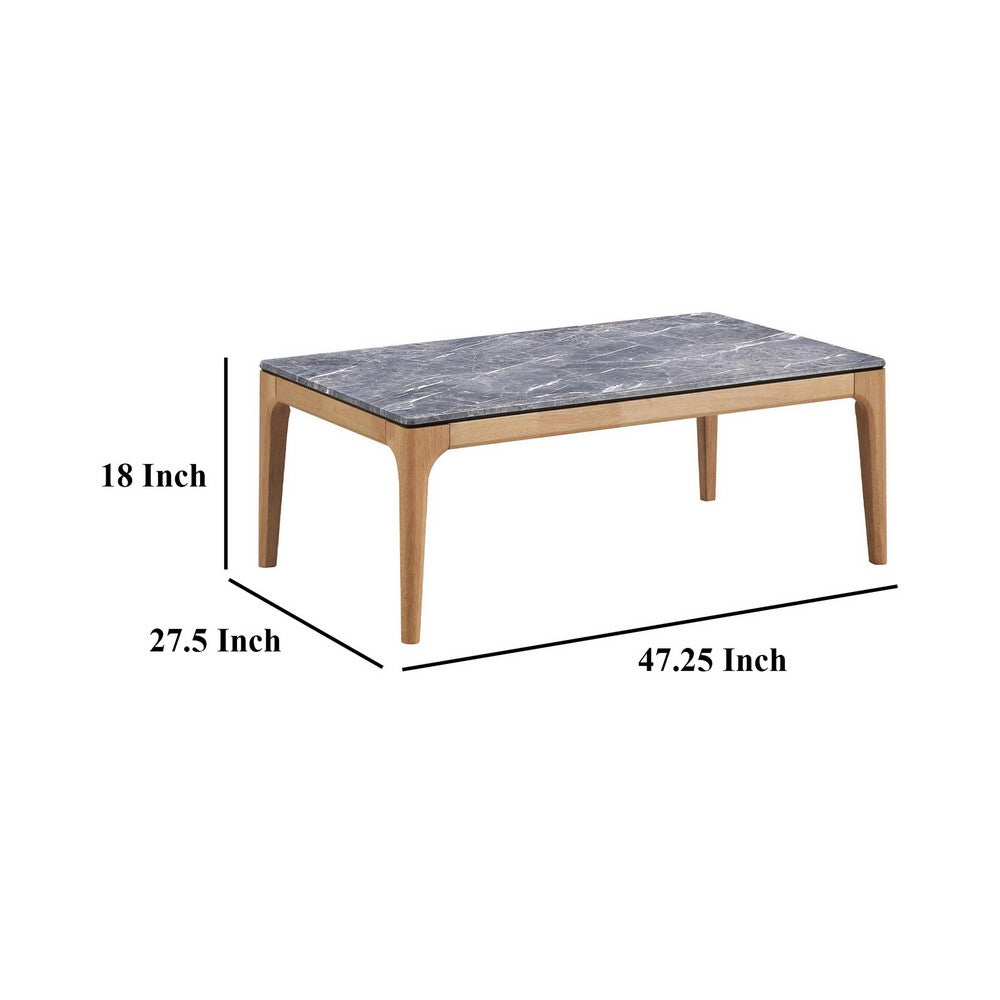 Aris Coffee Table, 47 Inch Gray Faux Marble, Rectangular Brown Wood -BM329073